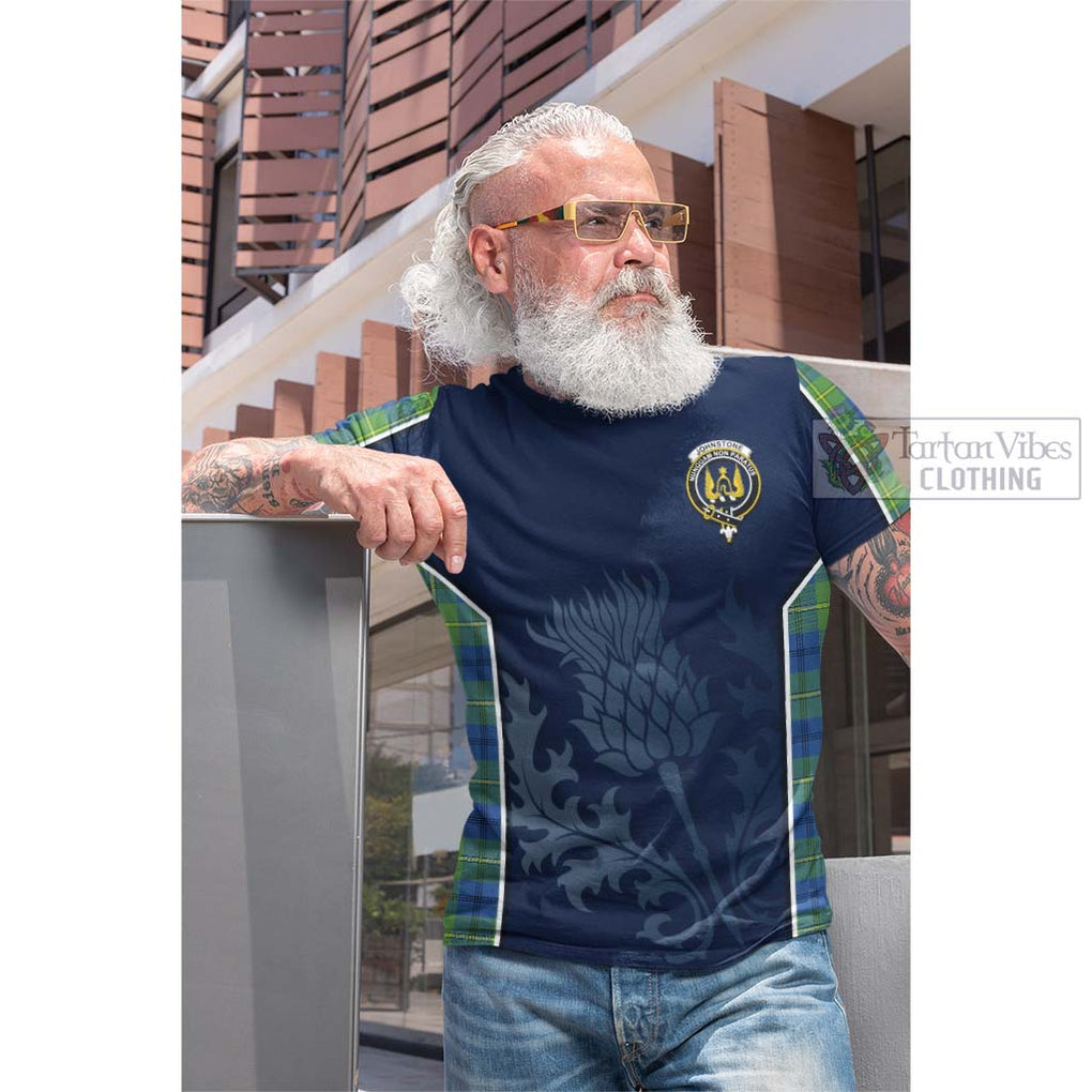 Tartan Vibes Clothing Johnstone Ancient Tartan Cotton T-shirt with Family Crest and Scottish Thistle Vibes Sport Style