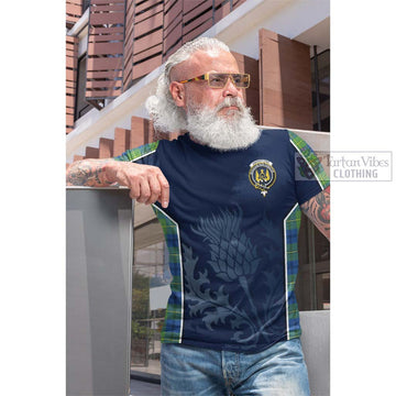 Johnstone Ancient Tartan Cotton T-shirt with Family Crest and Scottish Thistle Vibes Sport Style