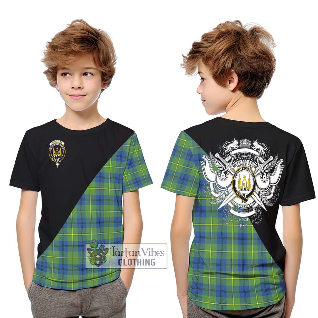 Johnstone Ancient Tartan Kid T-Shirt with Family Crest and Military Logo Style Youth XL Size14 - Tartanvibesclothing Shop