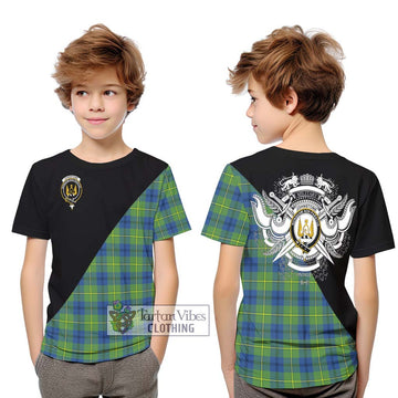 Johnstone Ancient Tartan Kid T-Shirt with Family Crest and Military Logo Style