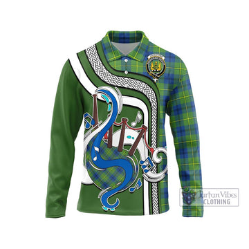 Johnstone Ancient Tartan Long Sleeve Polo Shirt with Epic Bagpipe Style