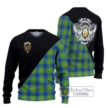 Johnstone Ancient Tartan Ugly Sweater with Family Crest and Military Logo Style