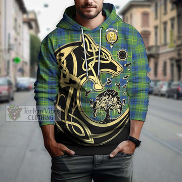 Johnstone Ancient Tartan Hoodie with Family Crest Celtic Wolf Style