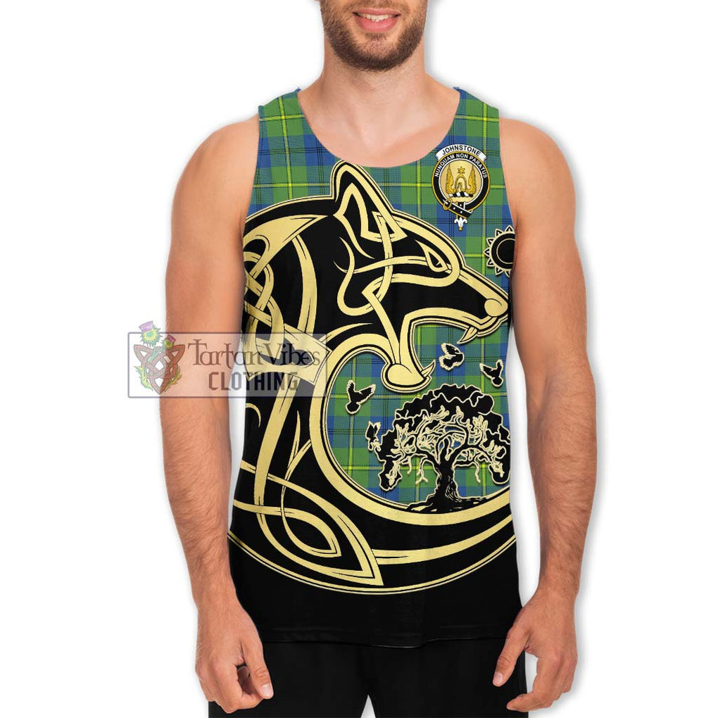 Johnstone Ancient Tartan Men's Tank Top with Family Crest Celtic Wolf Style Men - Tartan Vibes Clothing