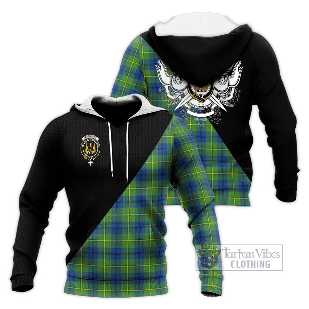 Johnstone Ancient Tartan Knitted Hoodie with Family Crest and Military Logo Style Unisex Knitted Pullover Hoodie - Tartanvibesclothing Shop