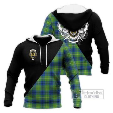 Johnstone Ancient Tartan Knitted Hoodie with Family Crest and Military Logo Style