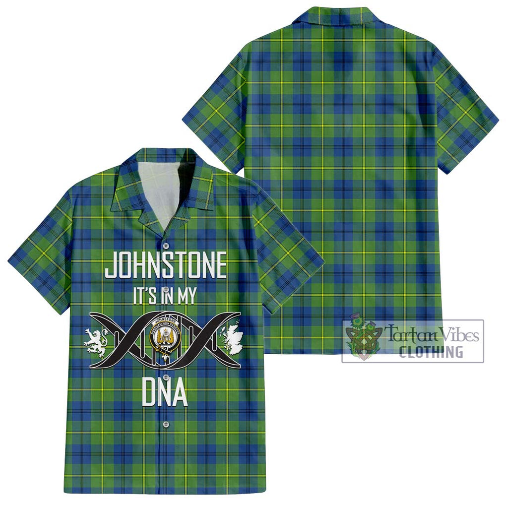 Johnstone Ancient Tartan Short Sleeve Button Shirt with Family Crest DNA In Me Style Kid - Tartanvibesclothing Shop