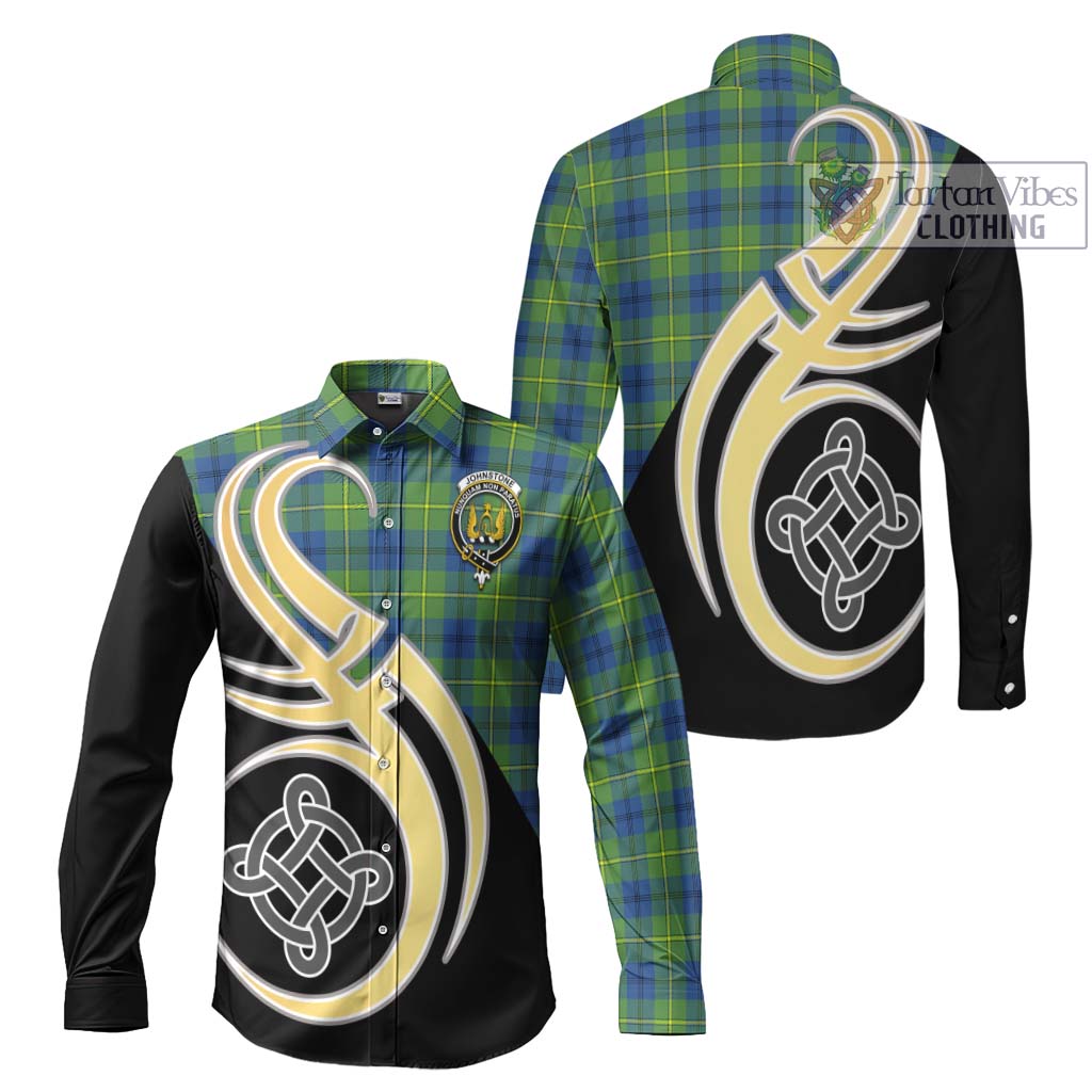 Johnstone Ancient Tartan Long Sleeve Button Shirt with Family Crest and Celtic Symbol Style Men's Shirt S - Tartan Vibes Clothing