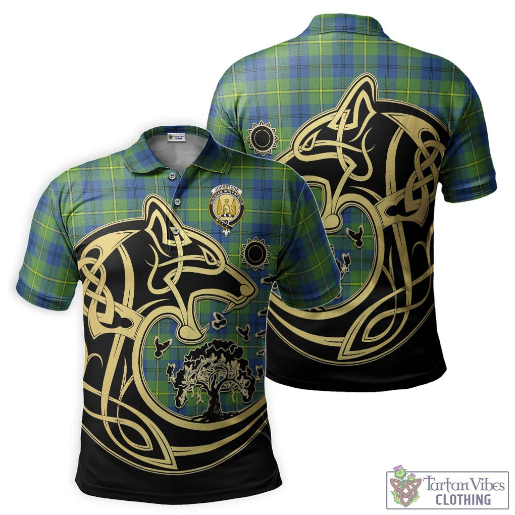 Johnstone Ancient Tartan Polo Shirt with Family Crest Celtic Wolf Style Kid - Tartanvibesclothing Shop