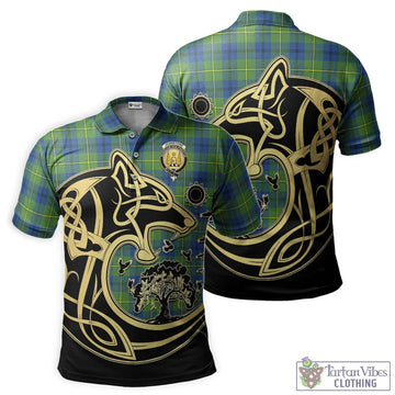 Johnstone Ancient Tartan Polo Shirt with Family Crest Celtic Wolf Style