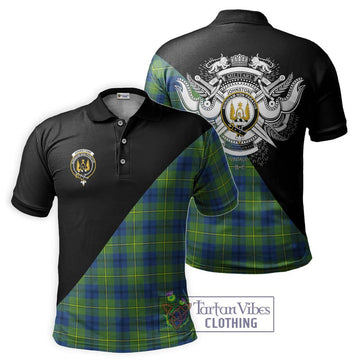 Johnstone Ancient Tartan Polo Shirt with Family Crest and Military Logo Style