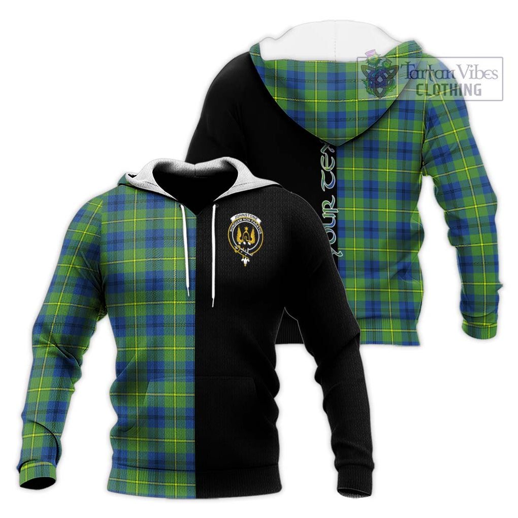 Johnstone Ancient Tartan Knitted Hoodie with Family Crest and Half Of Me Style Unisex Knitted Pullover Hoodie - Tartanvibesclothing Shop