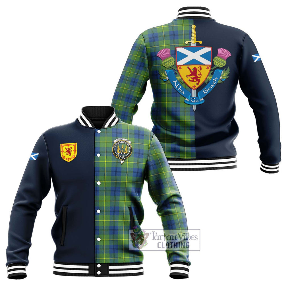 Tartan Vibes Clothing Johnstone Ancient Tartan Baseball Jacket with Scottish Lion Royal Arm Half Style