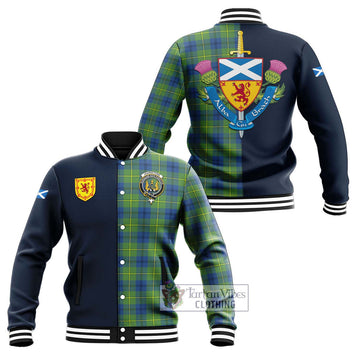 Johnstone Ancient Tartan Baseball Jacket Alba with Scottish Lion Royal Arm Half Style