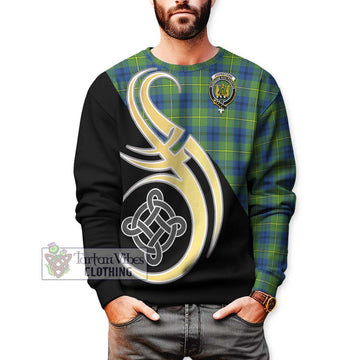 Johnstone Ancient Tartan Sweatshirt with Family Crest and Celtic Symbol Style