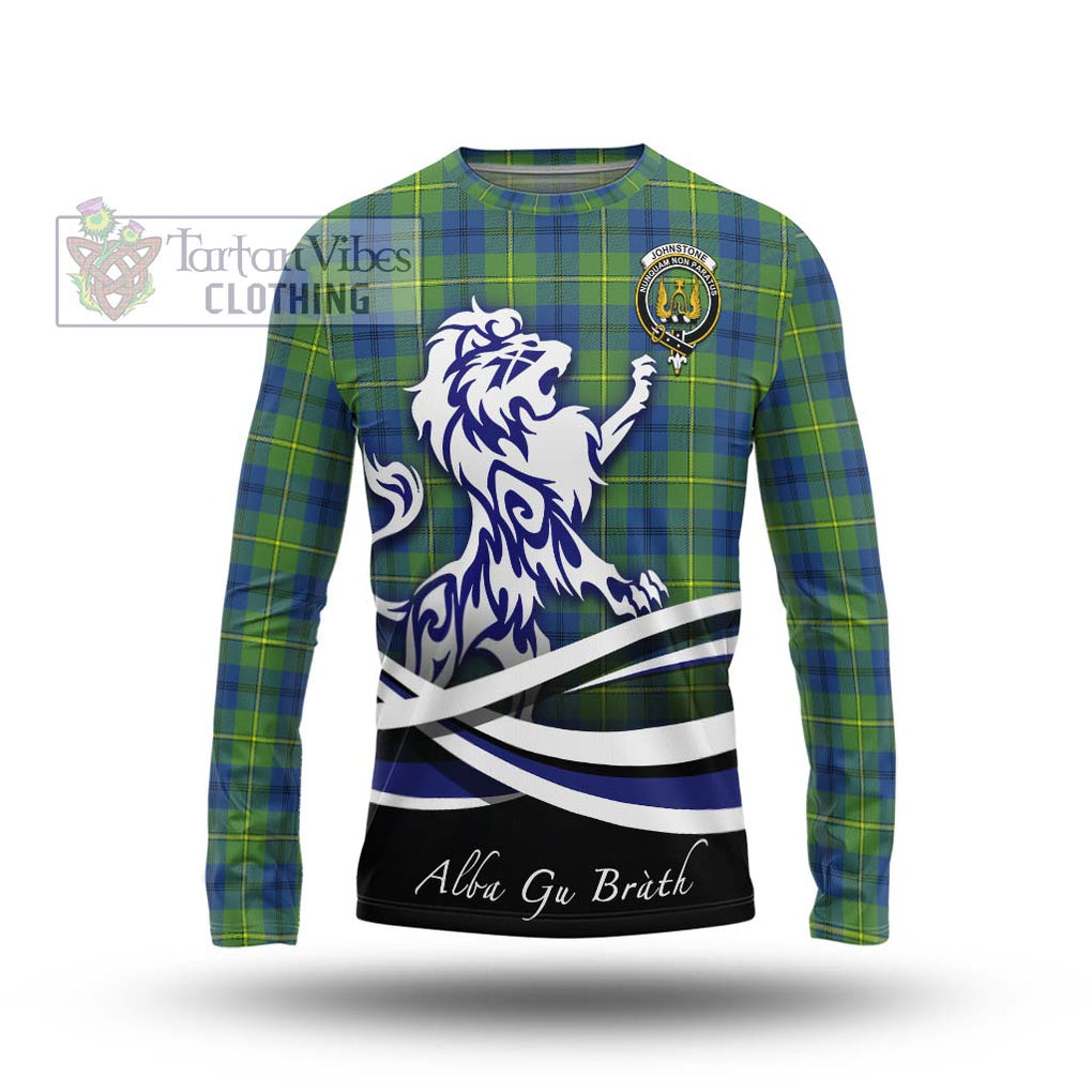 Johnstone Ancient Tartan Long Sleeve T-Shirt with Alba Gu Brath Regal Lion Emblem Unisex - Tartanvibesclothing Shop