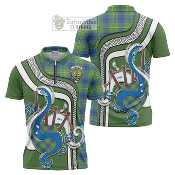 Johnstone Ancient Tartan Zipper Polo Shirt with Epic Bagpipe Style