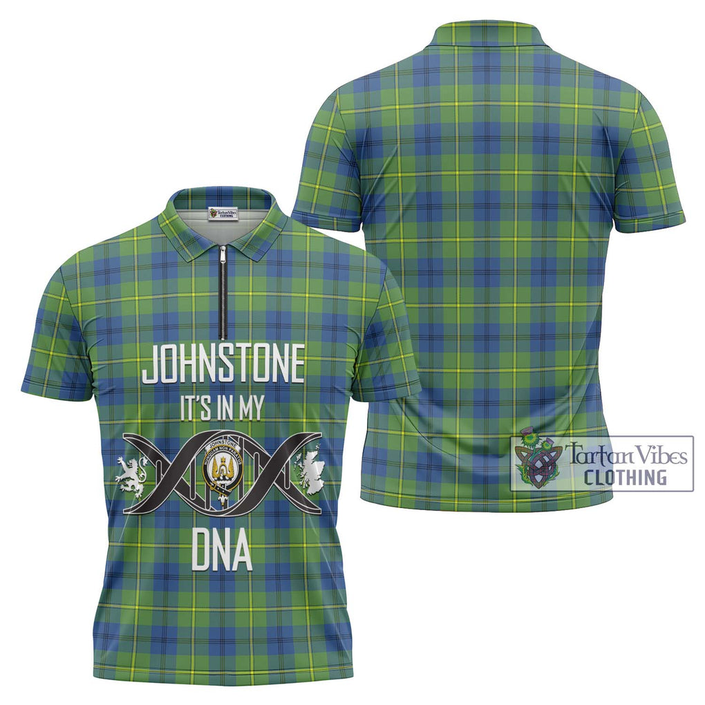 Johnstone Ancient Tartan Zipper Polo Shirt with Family Crest DNA In Me Style Unisex - Tartanvibesclothing Shop