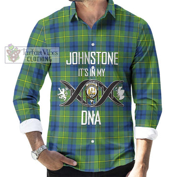 Johnstone Ancient Tartan Long Sleeve Button Shirt with Family Crest DNA In Me Style