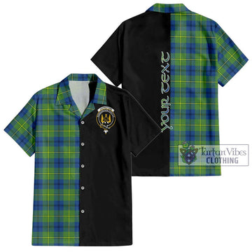 Johnstone Ancient Tartan Short Sleeve Button Shirt with Family Crest and Half Of Me Style