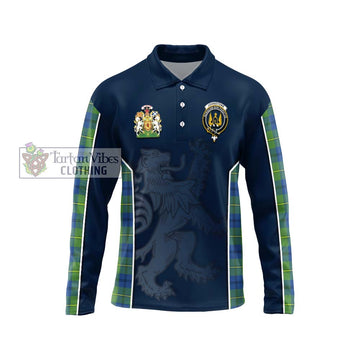 Johnstone Ancient Tartan Long Sleeve Polo Shirt with Family Crest and Lion Rampant Vibes Sport Style