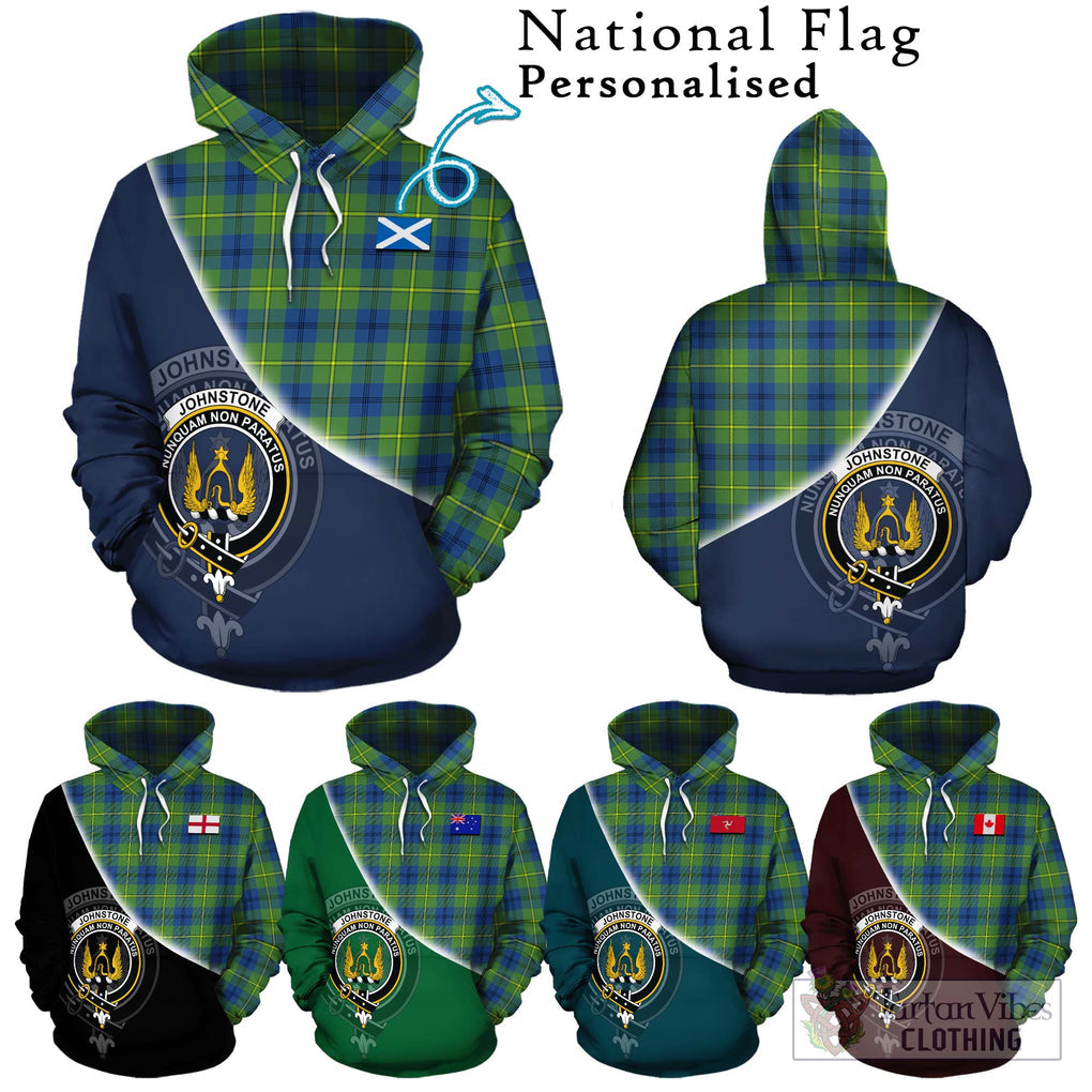 Johnstone Ancient Tartan Hoodie with Personalised National Flag and Family Crest Half Style Zip Hoodie - Tartanvibesclothing Shop