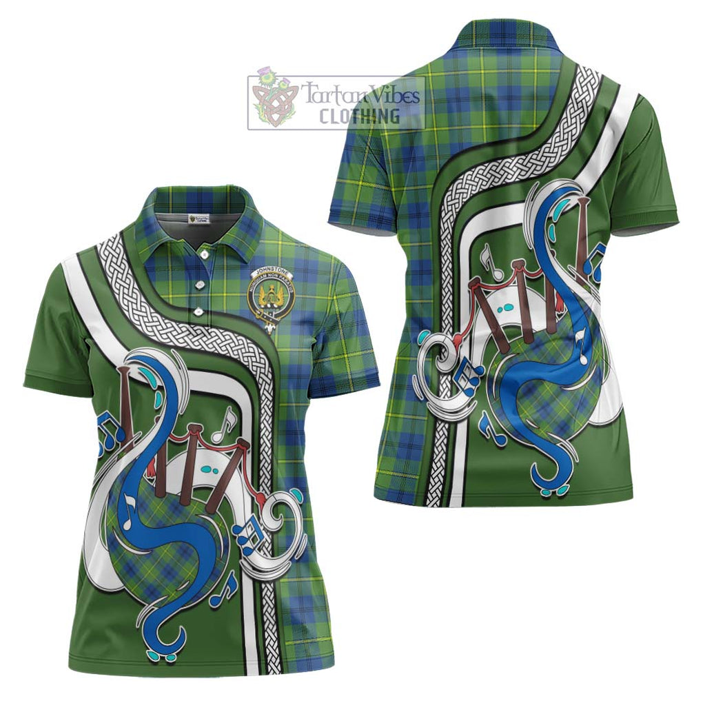 Johnstone Ancient Tartan Women's Polo Shirt with Epic Bagpipe Style Women - Tartanvibesclothing Shop