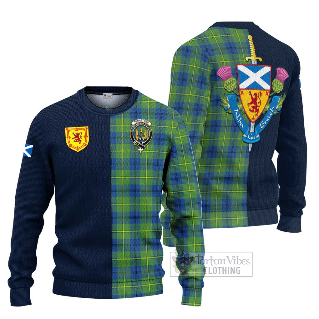 Tartan Vibes Clothing Johnstone Ancient Tartan Knitted Sweater with Scottish Lion Royal Arm Half Style