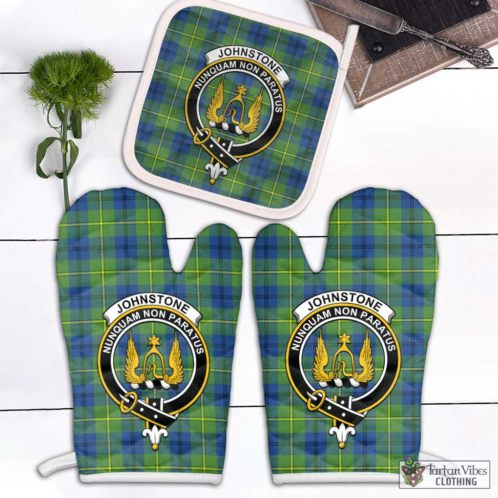 Johnstone Ancient Tartan Combo Oven Mitt & Pot-Holder with Family Crest Combo 1 Oven Mitt & 1 Pot-Holder White - Tartan Vibes Clothing