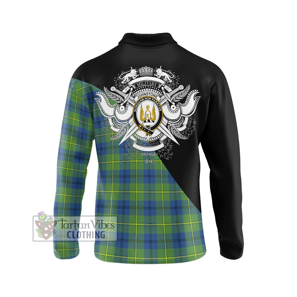 Johnstone Ancient Tartan Long Sleeve Polo Shirt with Family Crest and Military Logo Style - Tartanvibesclothing Shop