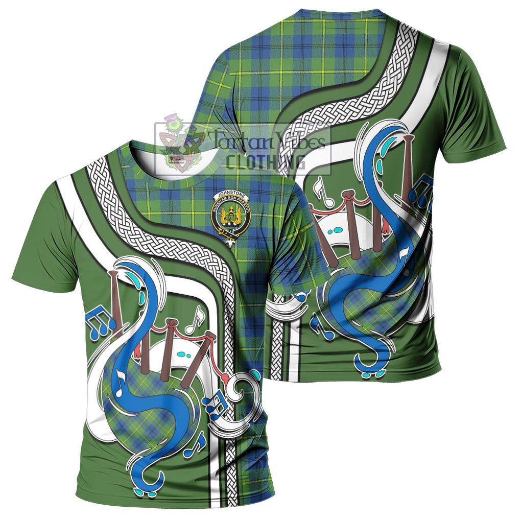 Johnstone Ancient Tartan T-Shirt with Epic Bagpipe Style - Tartanvibesclothing Shop