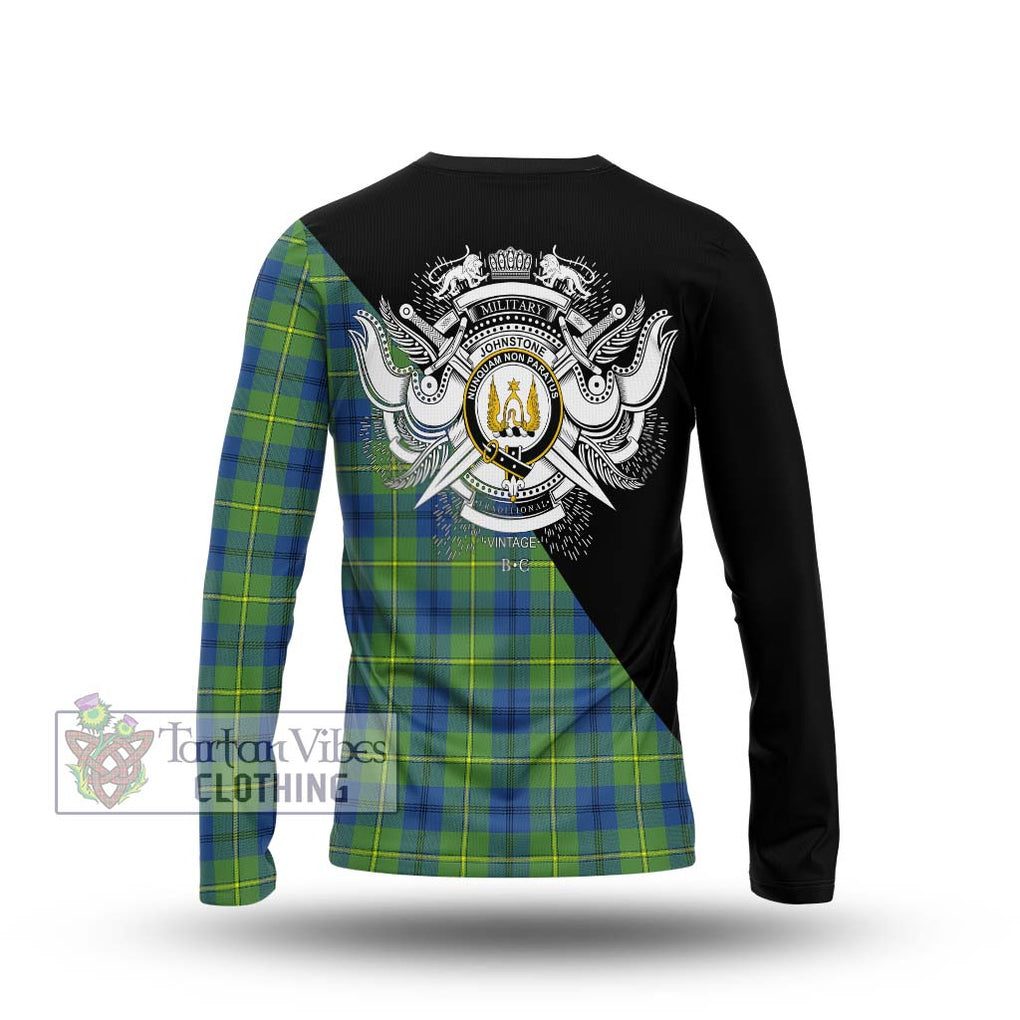 Johnstone Ancient Tartan Long Sleeve T-Shirt with Family Crest and Military Logo Style - Tartanvibesclothing Shop