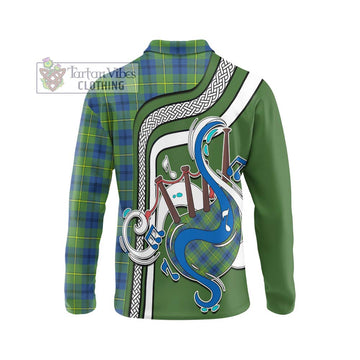 Johnstone Ancient Tartan Long Sleeve Polo Shirt with Epic Bagpipe Style