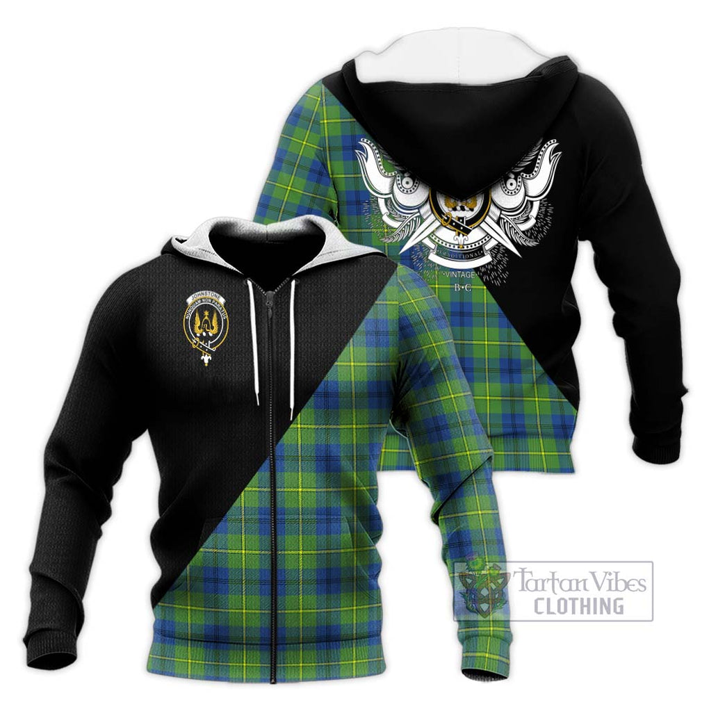 Johnstone Ancient Tartan Knitted Hoodie with Family Crest and Military Logo Style Unisex Knitted Zip Hoodie - Tartanvibesclothing Shop