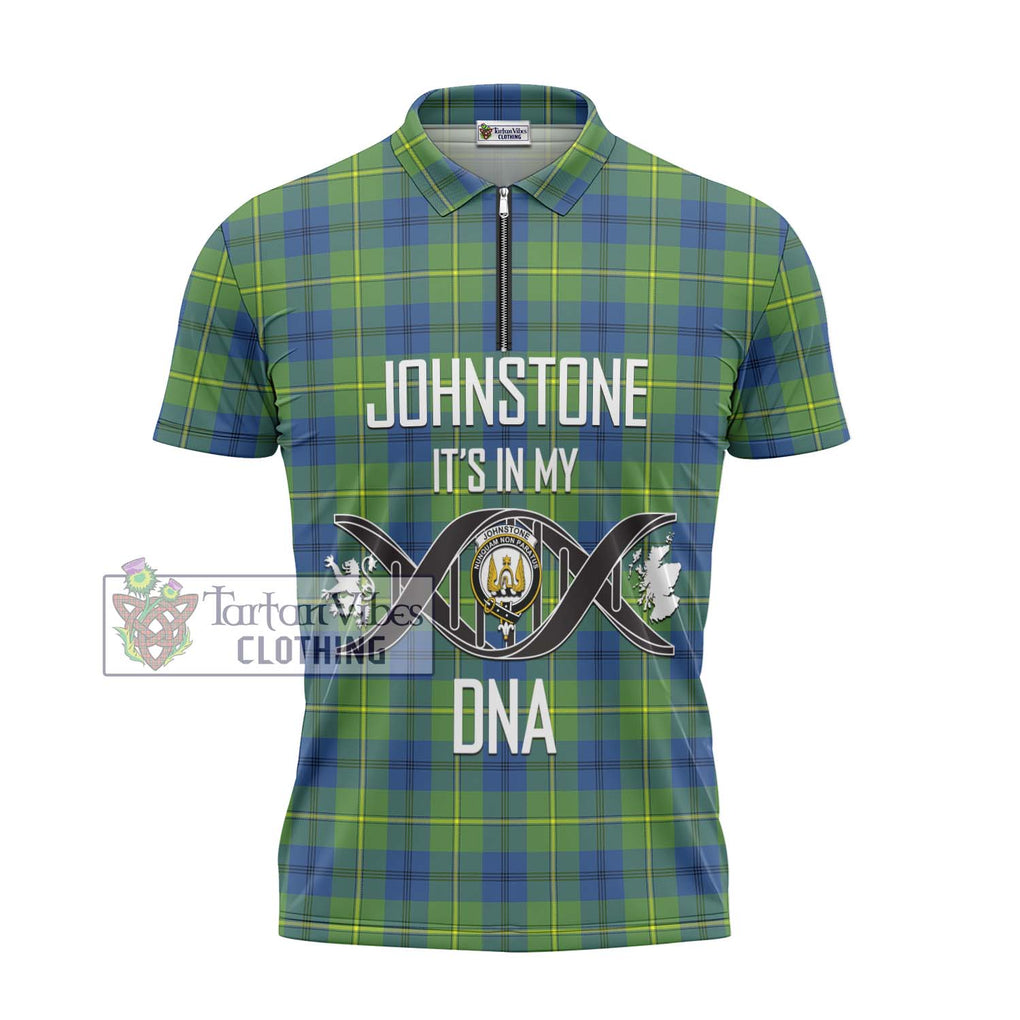 Johnstone Ancient Tartan Zipper Polo Shirt with Family Crest DNA In Me Style - Tartanvibesclothing Shop