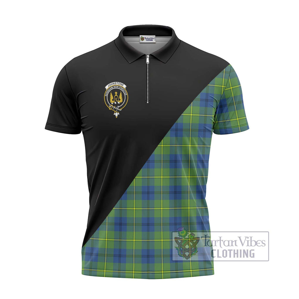 Johnstone Ancient Tartan Zipper Polo Shirt with Family Crest and Military Logo Style - Tartanvibesclothing Shop