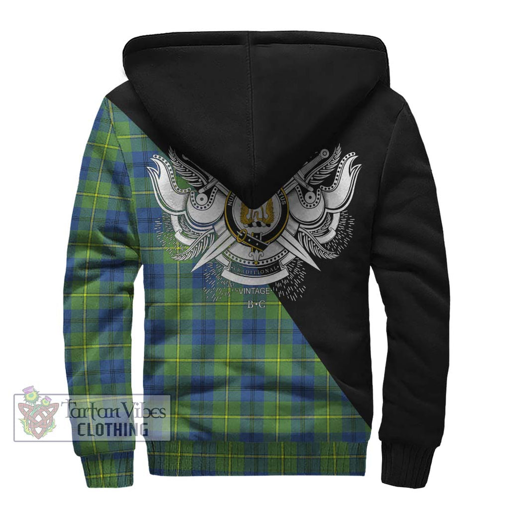 Johnstone Ancient Tartan Sherpa Hoodie with Family Crest and Military Logo Style - Tartanvibesclothing Shop