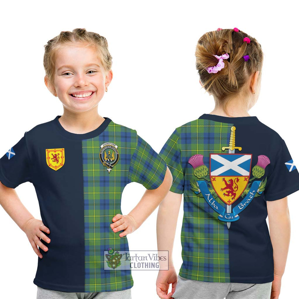 Tartan Vibes Clothing Johnstone Ancient Tartan Kid T-Shirt with Scottish Lion Royal Arm Half Style