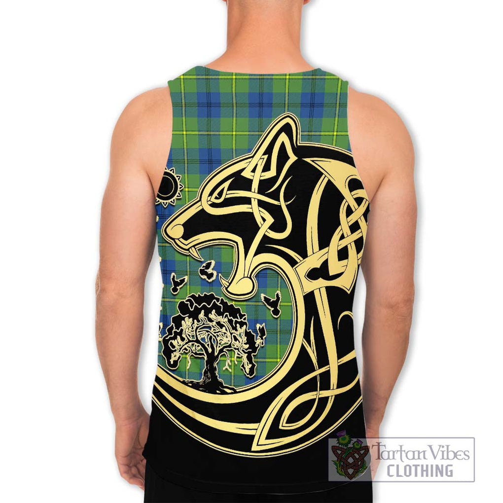 Johnstone Ancient Tartan Men's Tank Top with Family Crest Celtic Wolf Style - Tartan Vibes Clothing