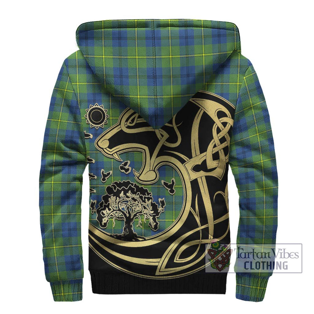 Johnstone Ancient Tartan Sherpa Hoodie with Family Crest Celtic Wolf Style - Tartan Vibes Clothing