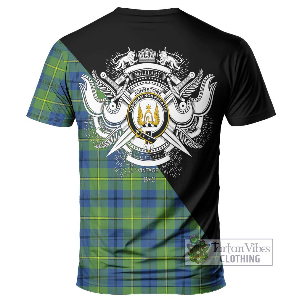 Johnstone Ancient Tartan T-Shirt with Family Crest and Military Logo Style - Tartanvibesclothing Shop