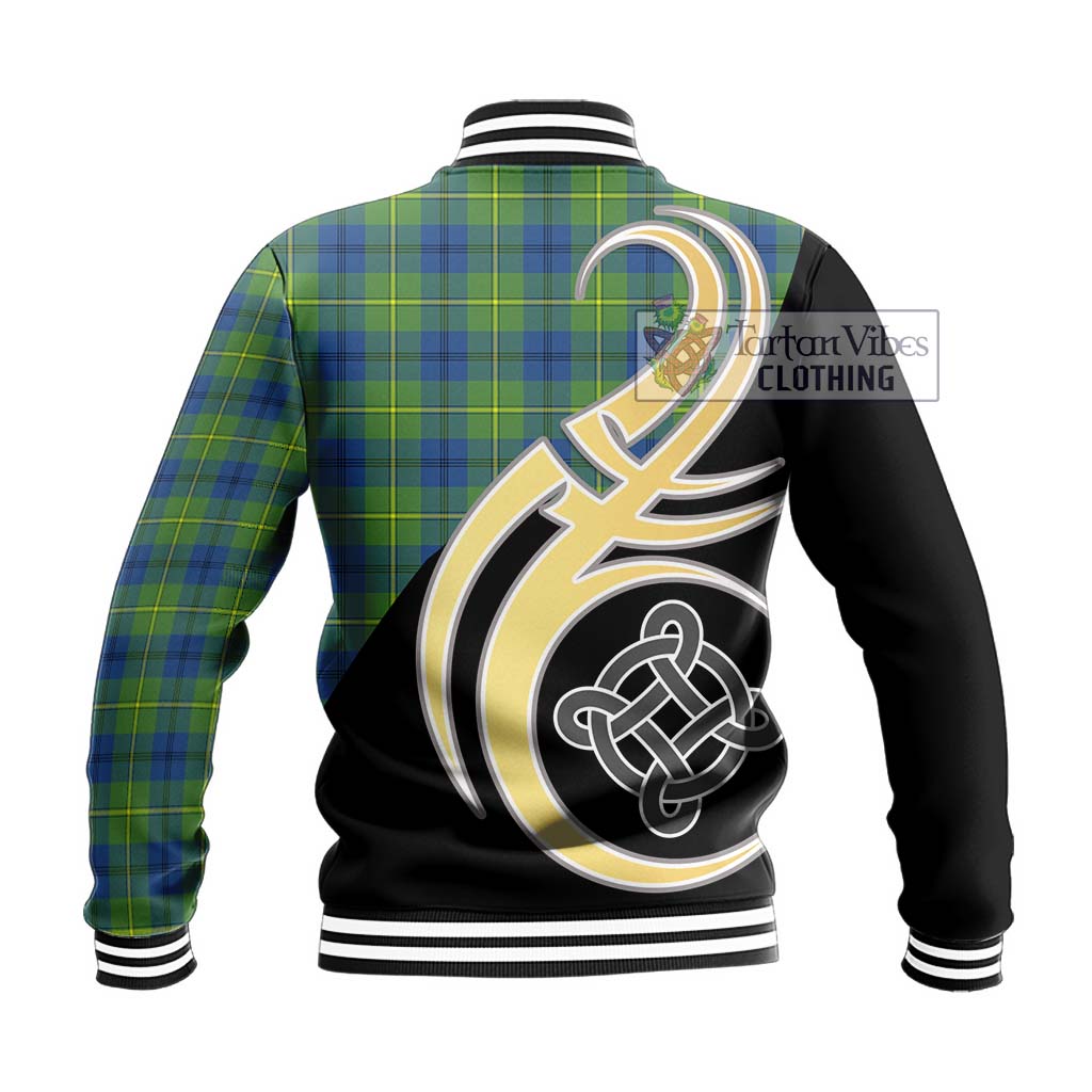 Johnstone Ancient Tartan Baseball Jacket with Family Crest and Celtic Symbol Style - Tartan Vibes Clothing