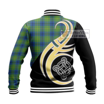 Johnstone Ancient Tartan Baseball Jacket with Family Crest and Celtic Symbol Style