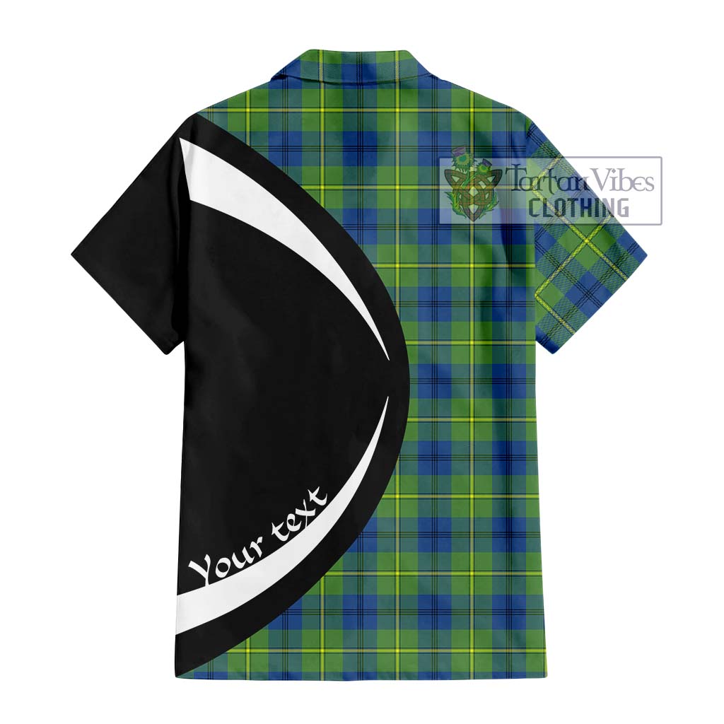 Johnstone Ancient Tartan Short Sleeve Button Up with Family Crest Circle Style - Tartan Vibes Clothing