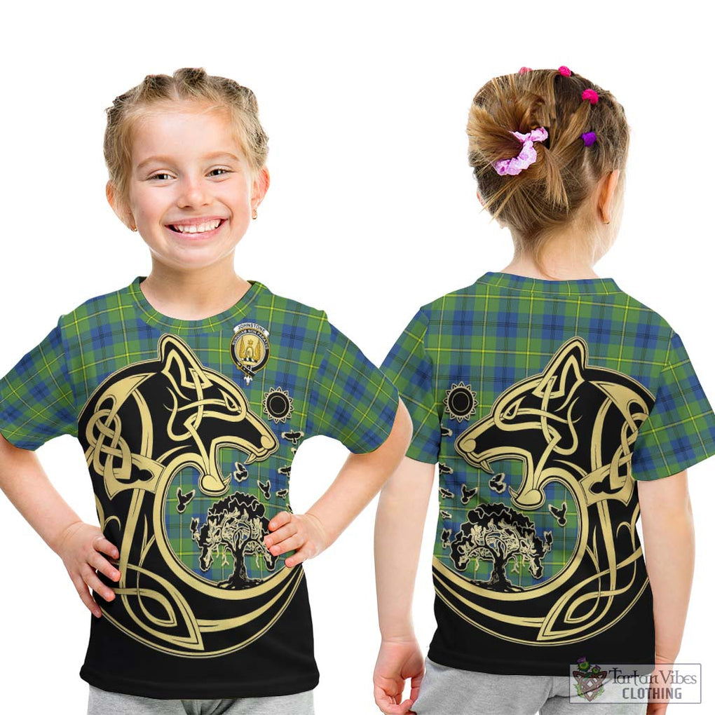 Johnstone Ancient Tartan Kid T-Shirt with Family Crest Celtic Wolf Style - Tartan Vibes Clothing