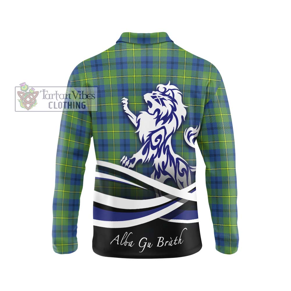 Johnstone Ancient Tartan Long Sleeve Polo Shirt with Alba Gu Brath Regal Lion Emblem - Tartanvibesclothing Shop