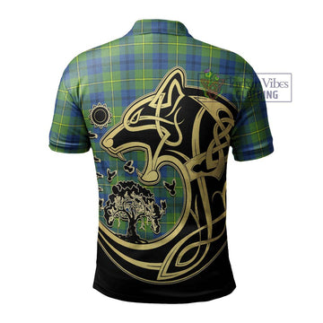 Johnstone Ancient Tartan Polo Shirt with Family Crest Celtic Wolf Style