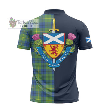 Johnstone Ancient Tartan Zipper Polo Shirt Alba with Scottish Lion Royal Arm Half Style