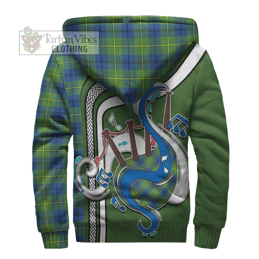 Johnstone Ancient Tartan Sherpa Hoodie with Epic Bagpipe Style - Tartanvibesclothing Shop