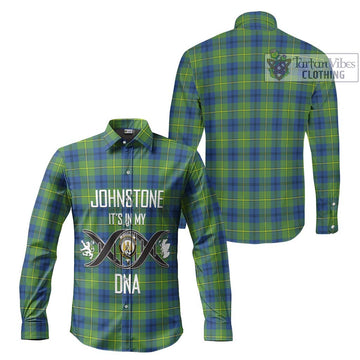 Johnstone Ancient Tartan Long Sleeve Button Shirt with Family Crest DNA In Me Style